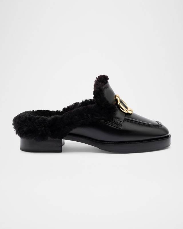 Bobbie Leather Shearling Loafer Mules